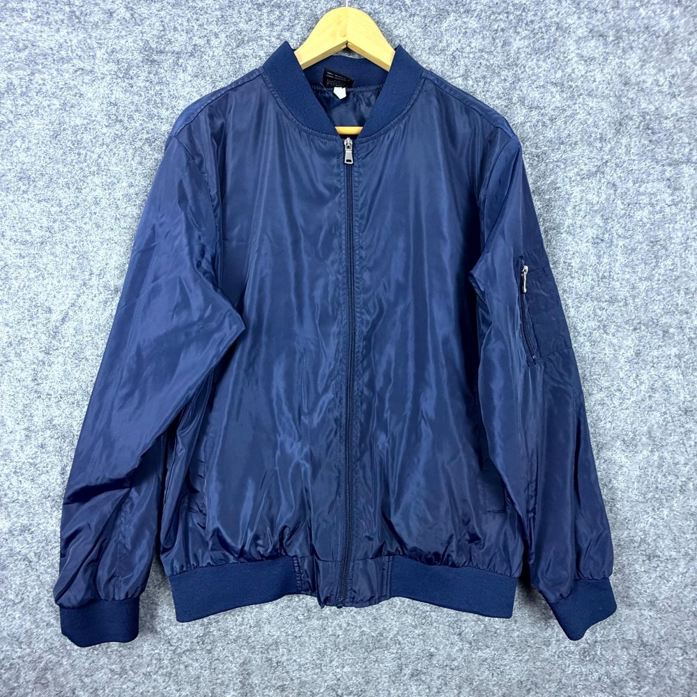 Original Deluxe Bomber Jacket Mens Large Navy Blue Full Zip Winter Everyday Wear